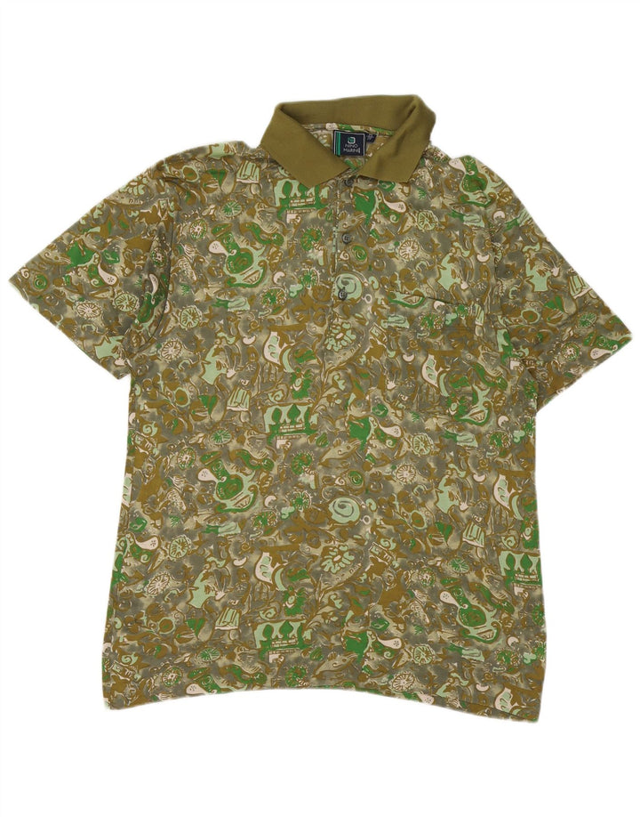 NINO MARINI Mens Polo Shirt Medium Khaki Paisley Cotton
