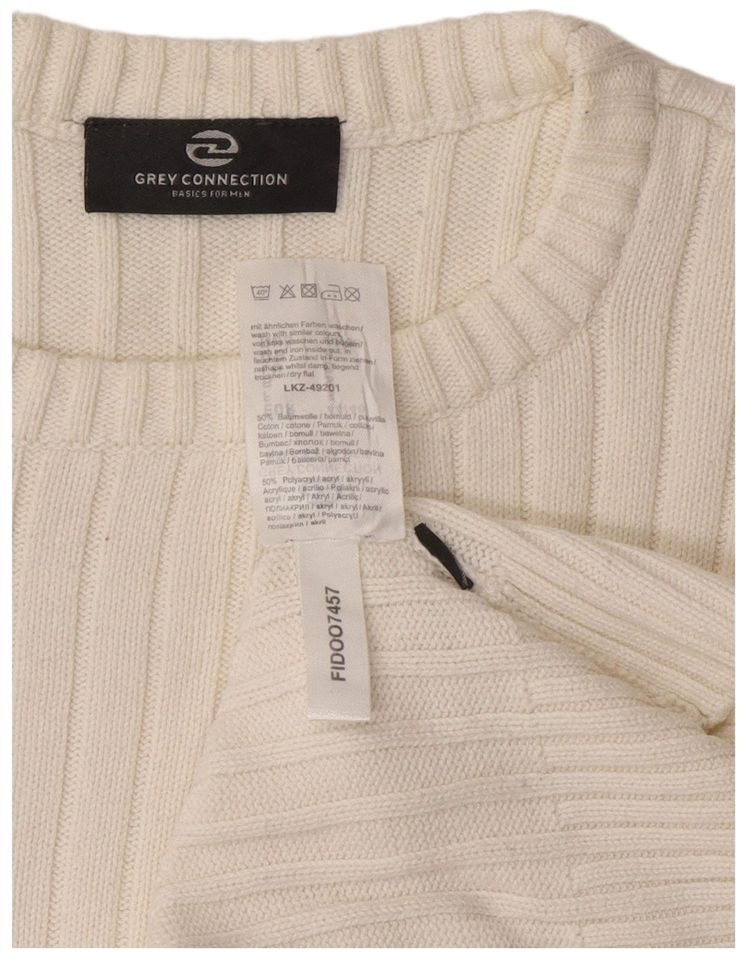 Vintage Mens Crew Neck Jumper Sweater Small White Cotton