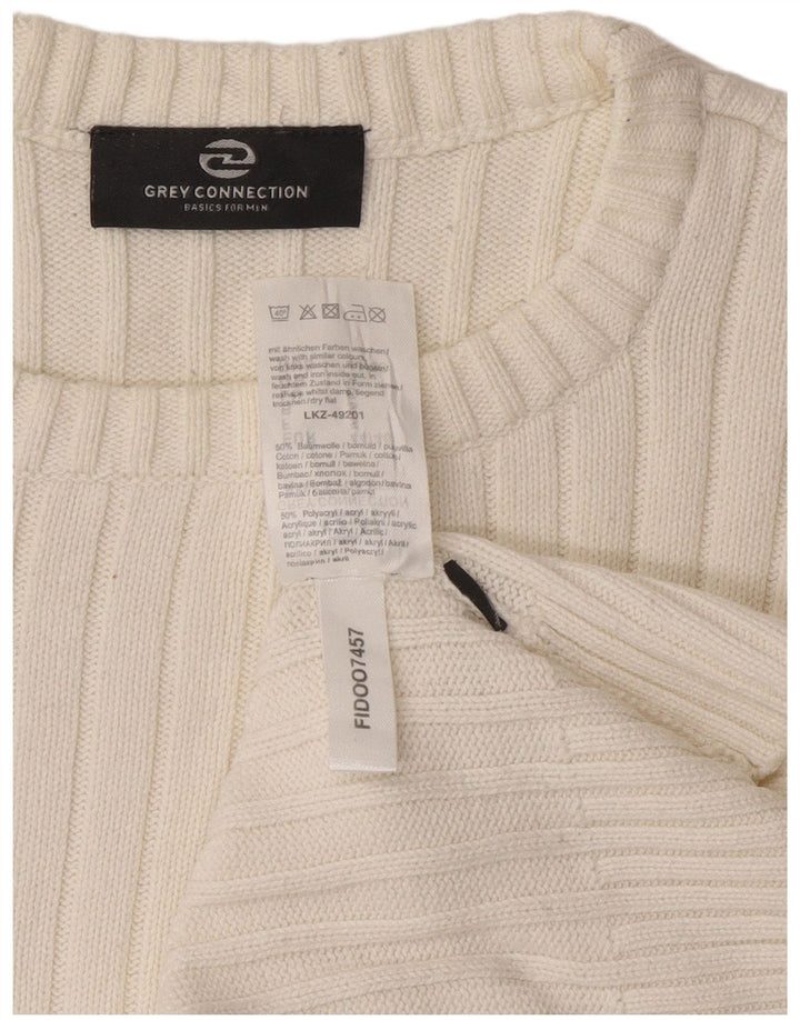 Vintage Mens Crew Neck Jumper Sweater Small White Cotton