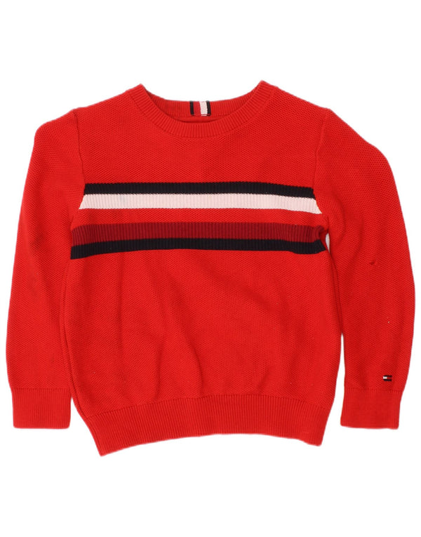 Tommy Hilfiger Boys Boat Neck Jumper Sweater 4-5 Years Red Striped Cotton