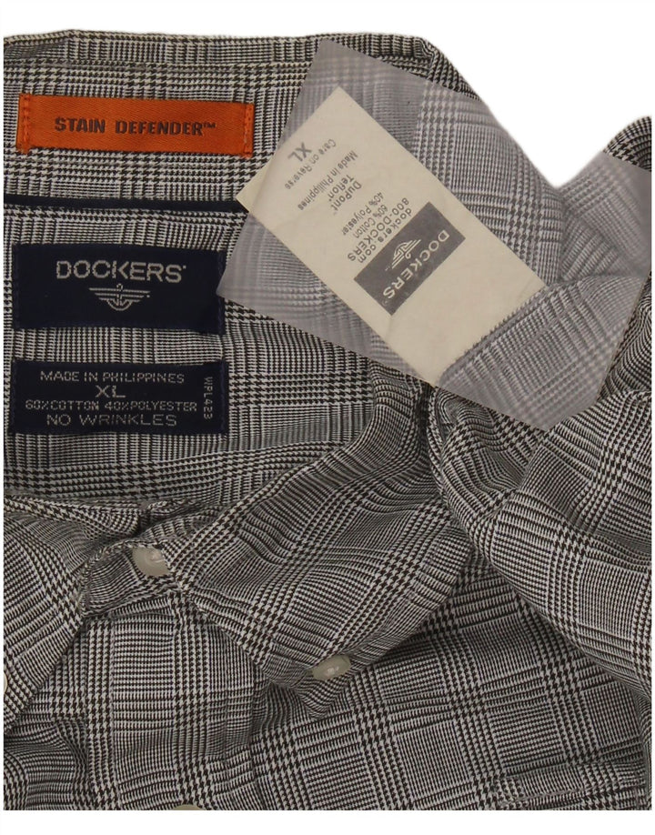 DOCKERS Mens Stain Defender Shirt XL Grey Check Cotton