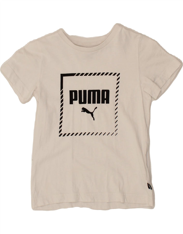 PUMA Boys Graphic T-Shirt Top 7-8 Years White Cotton Vintage Puma and Second-Hand Puma from Messina Hembry 