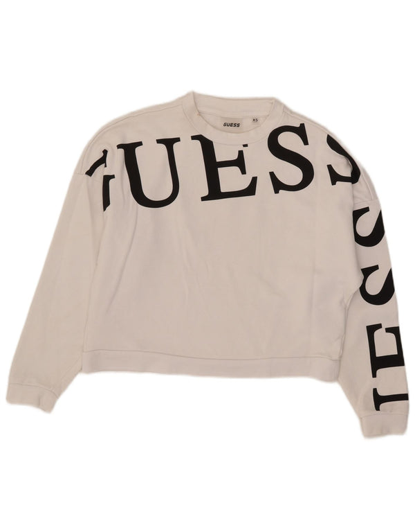 Guess Womens Oversized Crop Graphic Sweatshirt Jumper UK 6 XS White Cotton