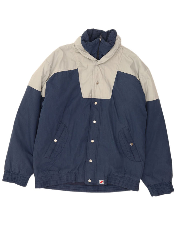 Vintage Mens Hooded Windbreaker Jacket UK 44 2XL Navy Blue Colourblock