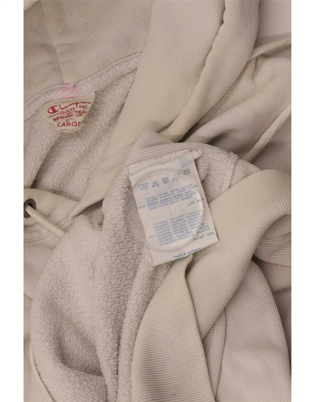 Champion Mens Reverse Weave Hoodie Jumper Large White Cotton