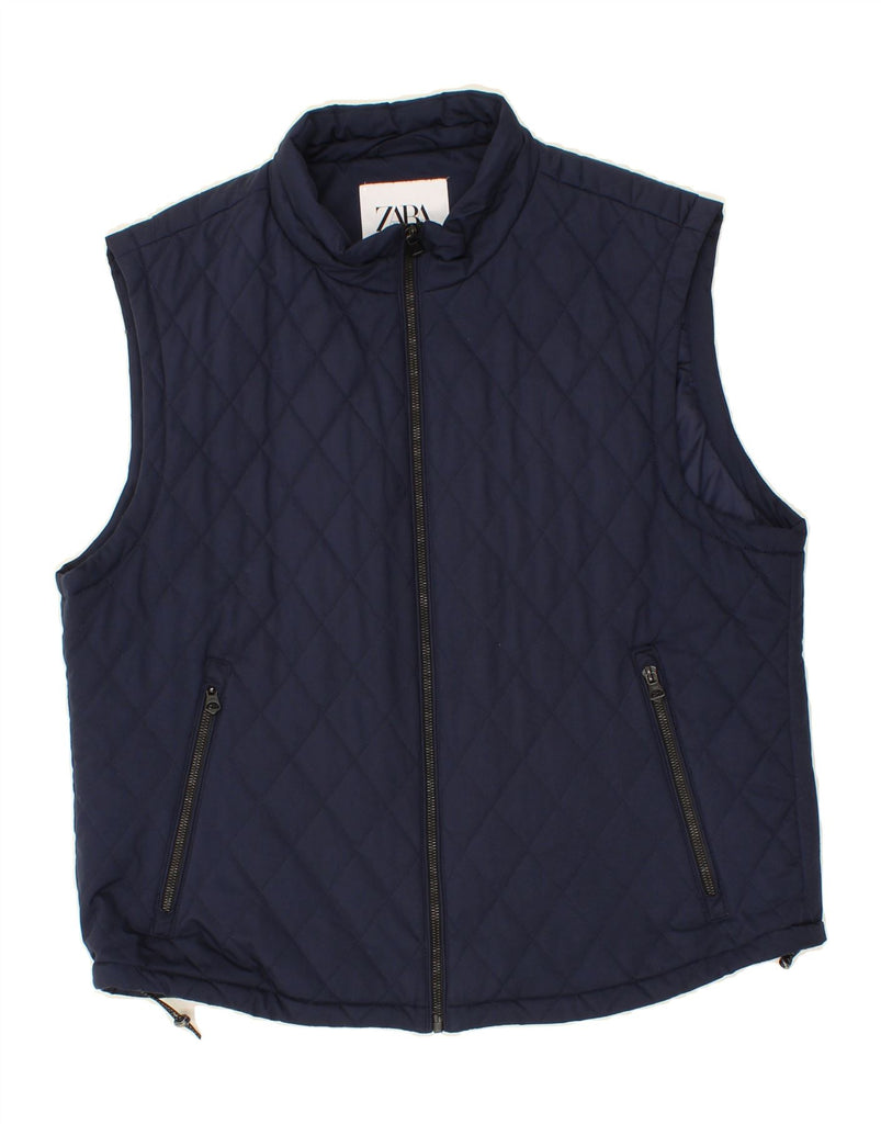 ZARA Mens Quilted Gilet UK 42 XL Navy Blue Polyester Vintage Zara and Second-Hand Zara from Messina Hembry 