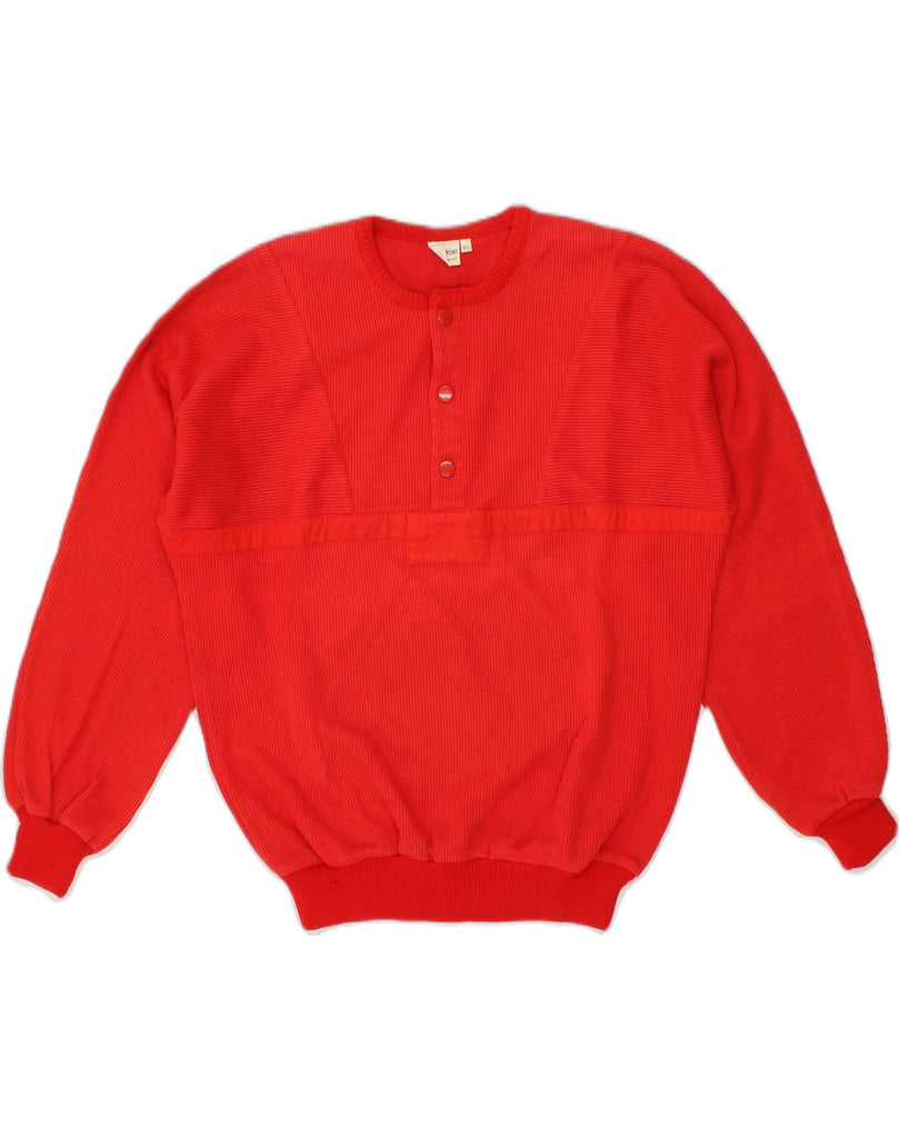 TOBIA SYSTEM Mens Button Neck Jumper Sweater IT 50 Medium Red Cotton | Vintage Tobia System | Thrift | Second-Hand Tobia System | Used Clothing | Messina Hembry 