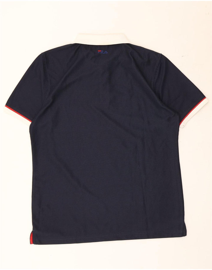 Fila Mens Polo Shirt Large Navy Blue Colourblock Polyester