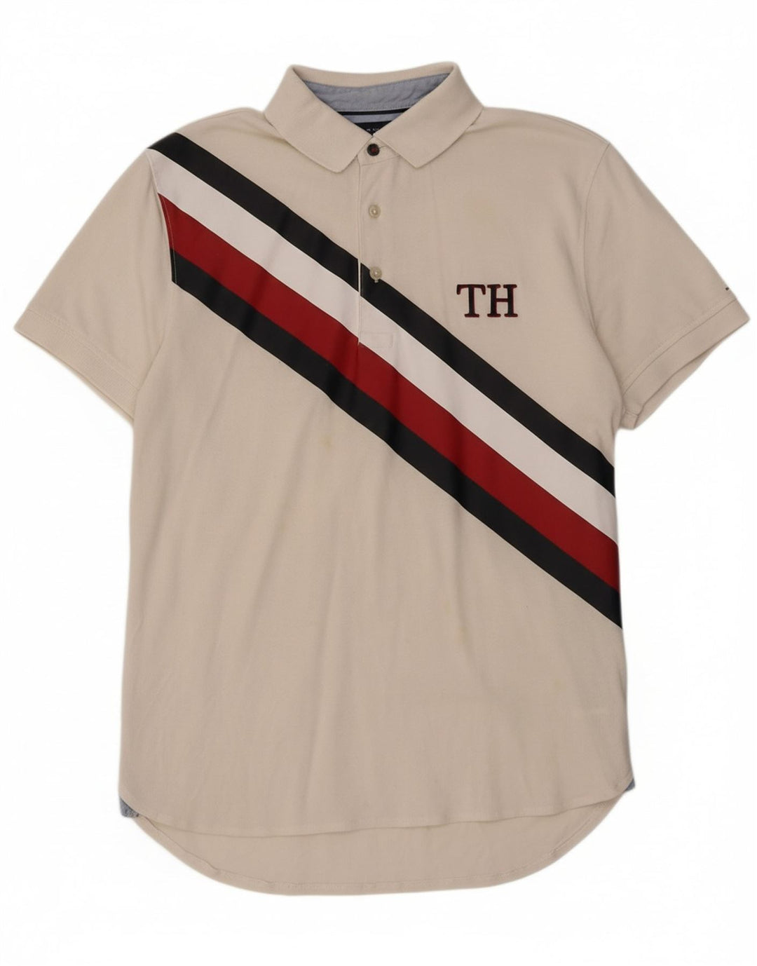TOMMY HILFIGER Mens Regular Fit Polo Shirt Small White Striped Cotton