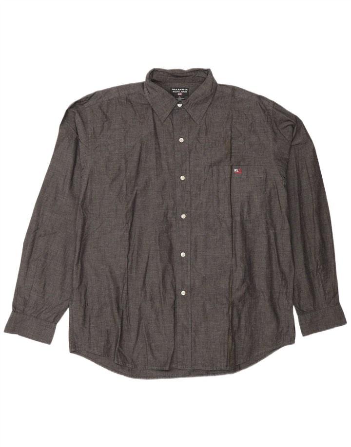 Ralph Lauren Mens Shirt XL Grey Striped Cotton