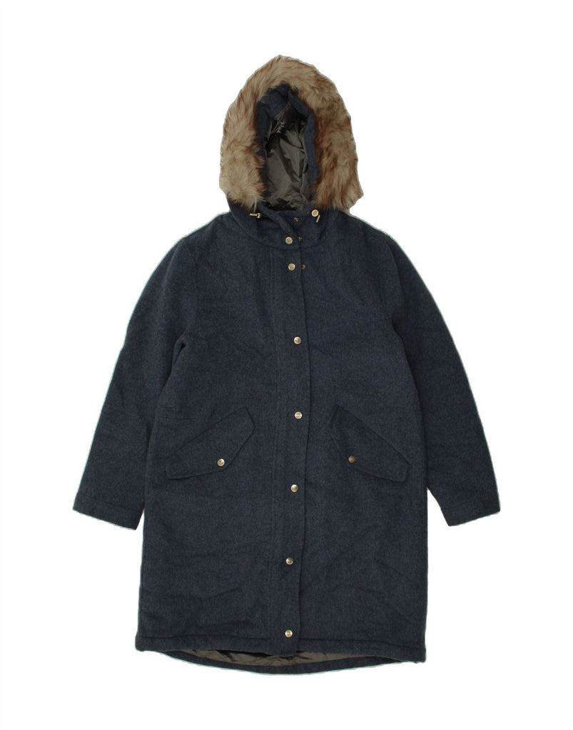 MASSIMO DUTTI Womens Hooded Parka Jacket UK 10 Small Blue Wool Vintage Massimo Dutti and Second-Hand Massimo Dutti from Messina Hembry 