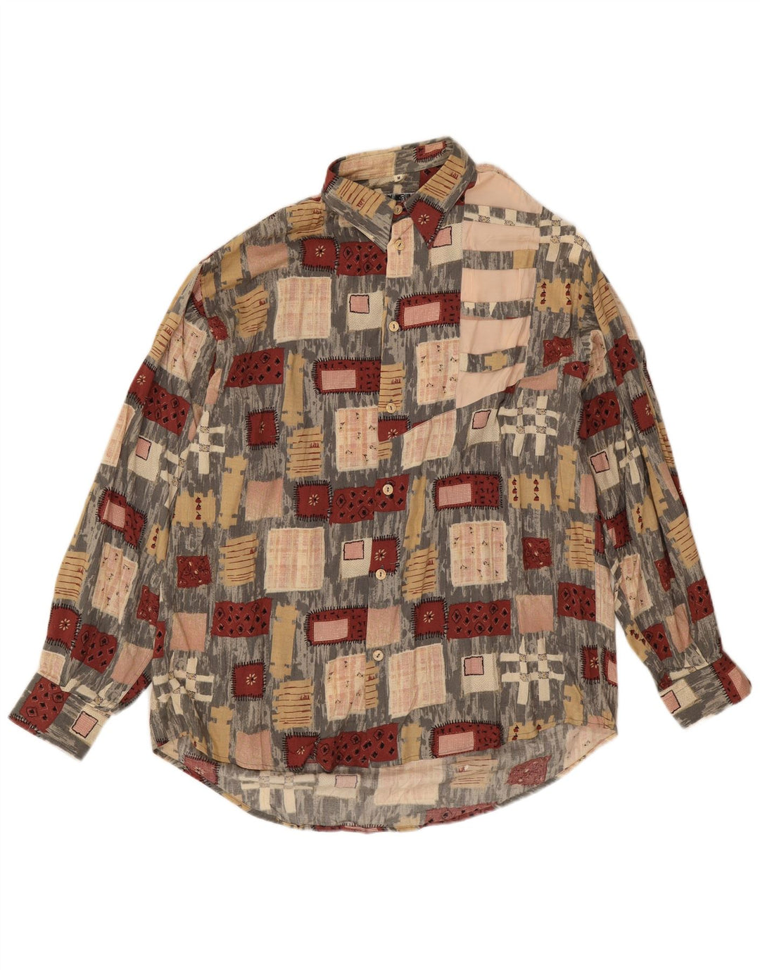 Vintage Mens Shirt Medium Multicoloured Patchwork Viscose