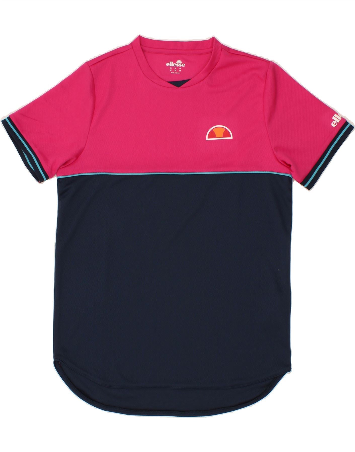 ELLESSE Mens T-Shirt Top Medium Pink Colourblock Polyester