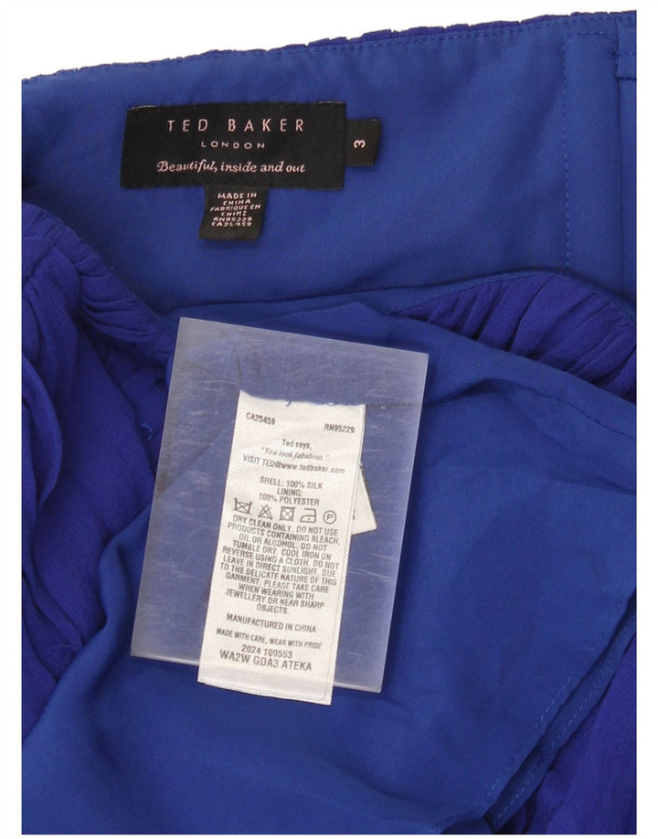 Ted Baker Womens Maxi Strapless Dress Size 3 Medium Blue Silk