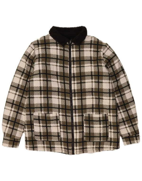 VINTAGE Womens Sherpa Jacket UK 16 Large Green Check