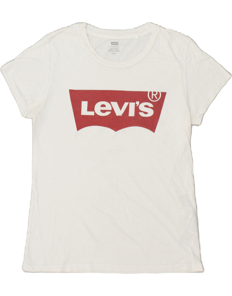 LEVI'S Womens Graphic T-Shirt Top UK 10 Small White Cotton | Vintage Levi's | Thrift | Second-Hand Levi's | Used Clothing | Messina Hembry 