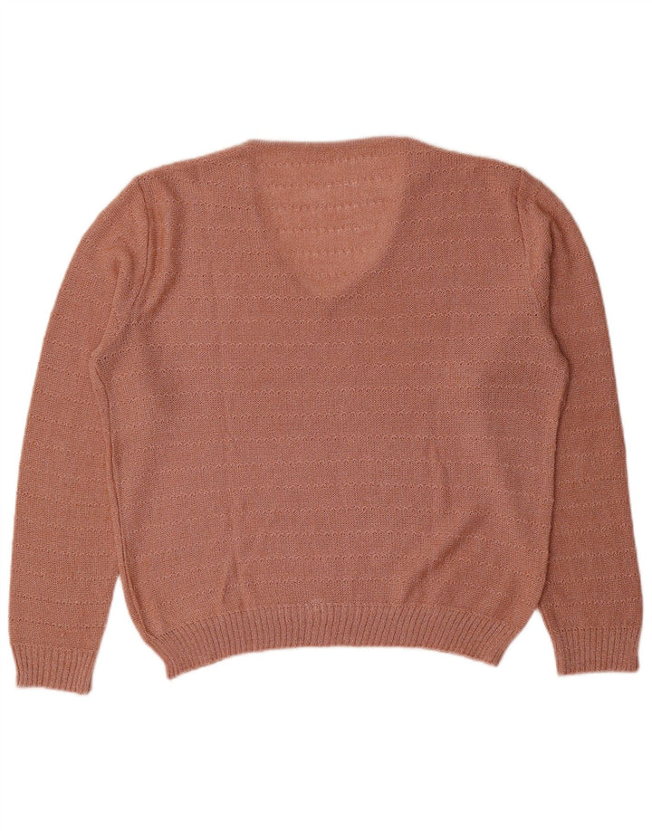 Vintage Womens V-Neck Jumper Sweater UK 16 Large Pink Striped