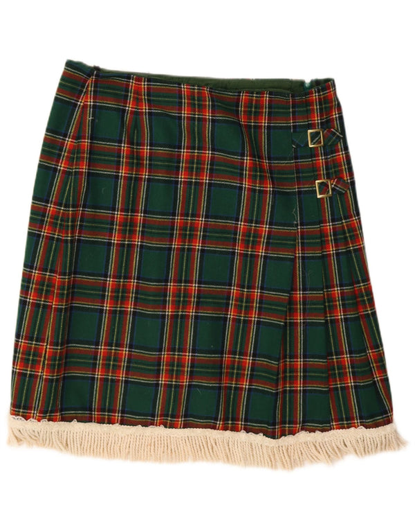 Vintage Womens Mini Skirt IT 48 XL W36 Green Plaid Polyester