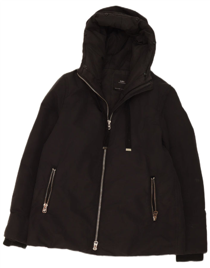 Zara Womens Hooded Oversized Padded Jacket UK 10 Small Black