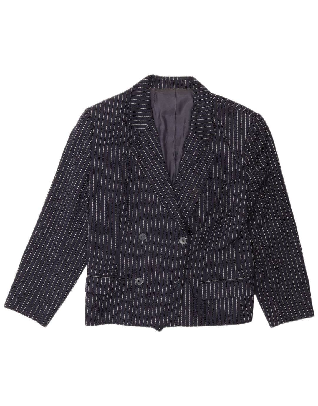 Vintage Womens Double Breasted Blazer Jacket IT 48 XL Navy Blue Pinstripe