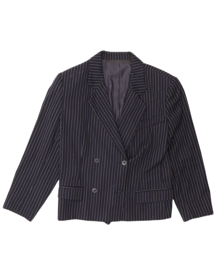 Vintage Womens Double Breasted Blazer Jacket IT 48 XL Navy Blue Pinstripe