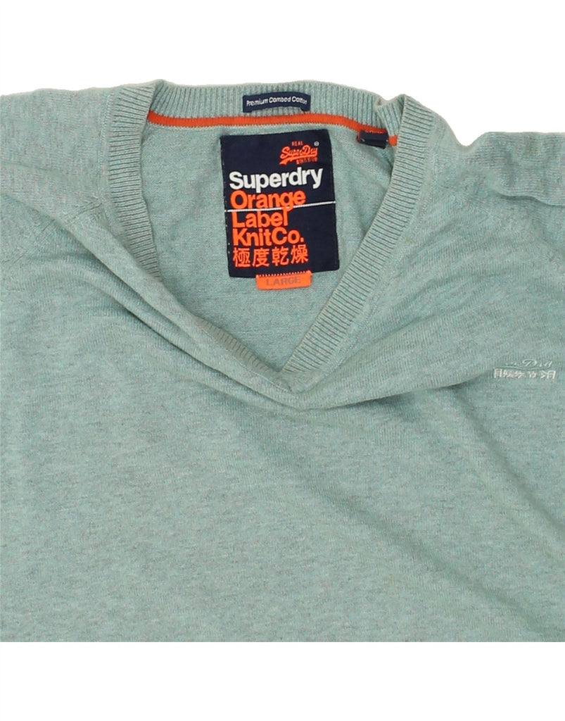 SUPERDRY Mens V-Neck Jumper Sweater Large Green Cotton | Vintage Superdry | Thrift | Second-Hand Superdry | Used Clothing | Messina Hembry 