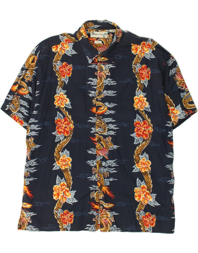 VINTAGE Mens Hawaiian Short Sleeve Shirt Large Navy Blue Floral Cotton | Vintage Vintage | Thrift | Second-Hand Vintage | Used Clothing | Messina Hembry 