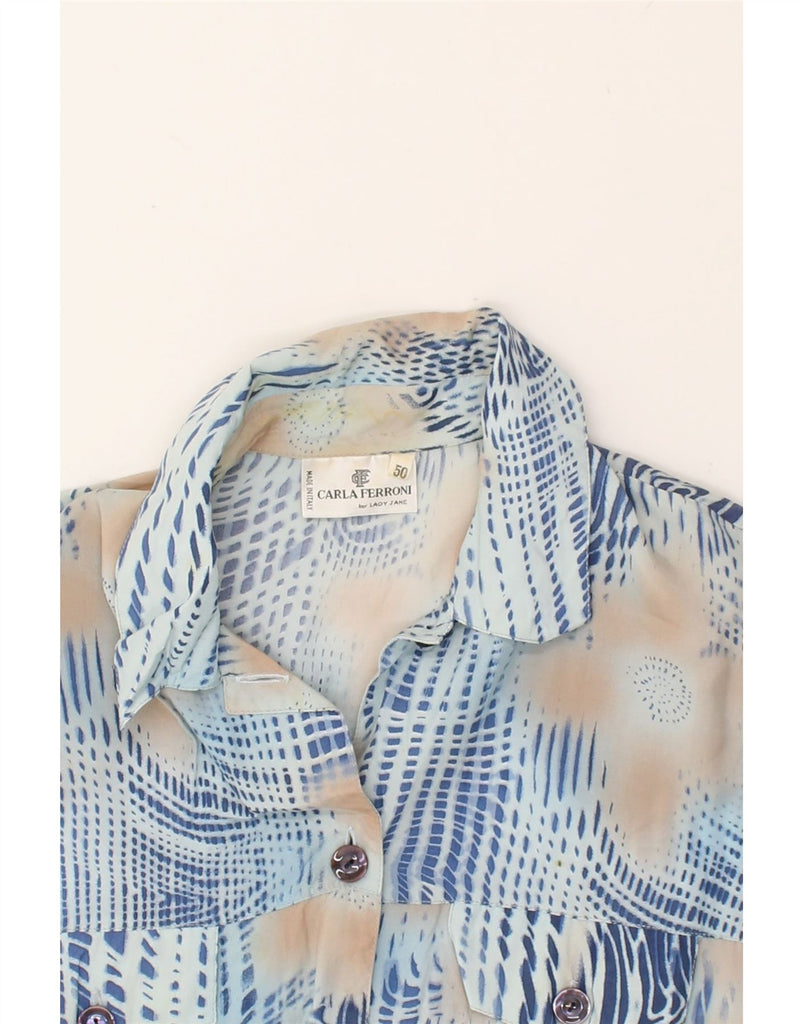 CARLA FERRONI Womens Abstract Pattern Short Sleeve Shirt IT 50 XL Blue | Vintage CARLA FERRONI | Thrift | Second-Hand CARLA FERRONI | Used Clothing | Messina Hembry 