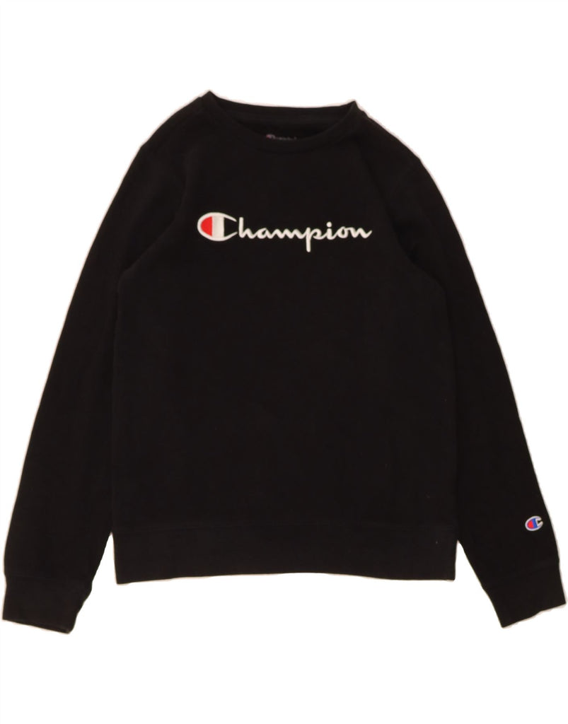 CHAMPION Girls Graphic Sweatshirt Jumper 13-14 Years XL Black Cotton Vintage Champion and Second-Hand Champion from Messina Hembry 