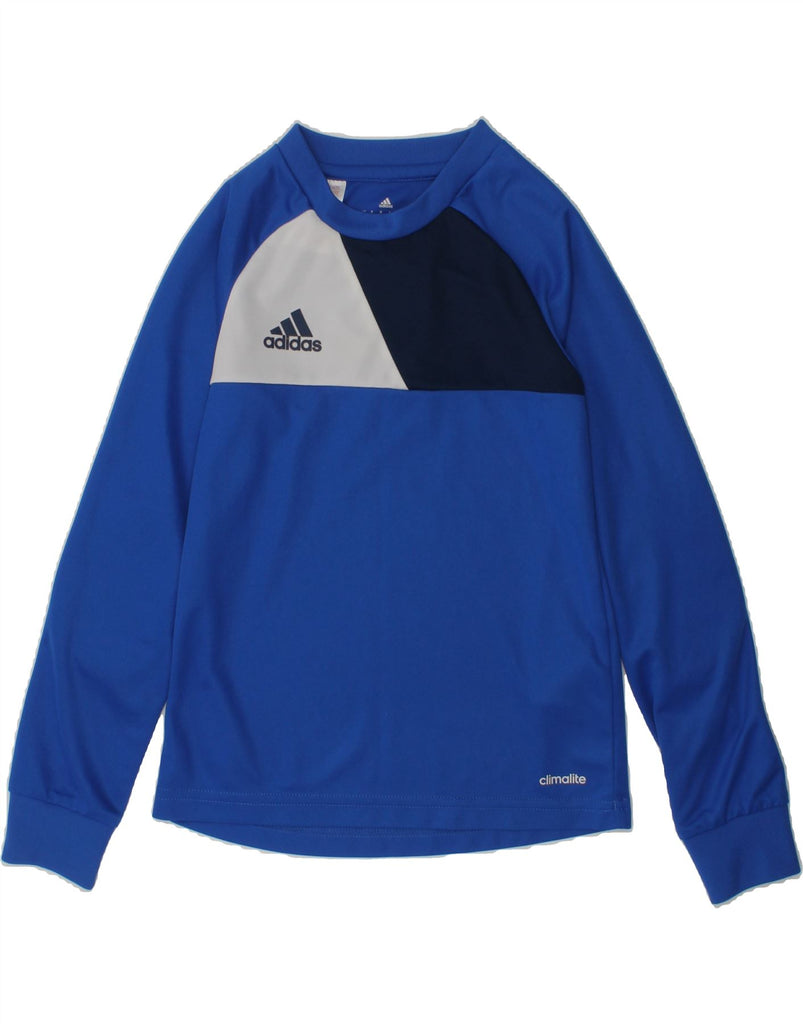 ADIDAS Boys Climalite Graphic Top Long Sleeve 7-8 Years Blue Colourblock | Vintage Adidas | Thrift | Second-Hand Adidas | Used Clothing | Messina Hembry 