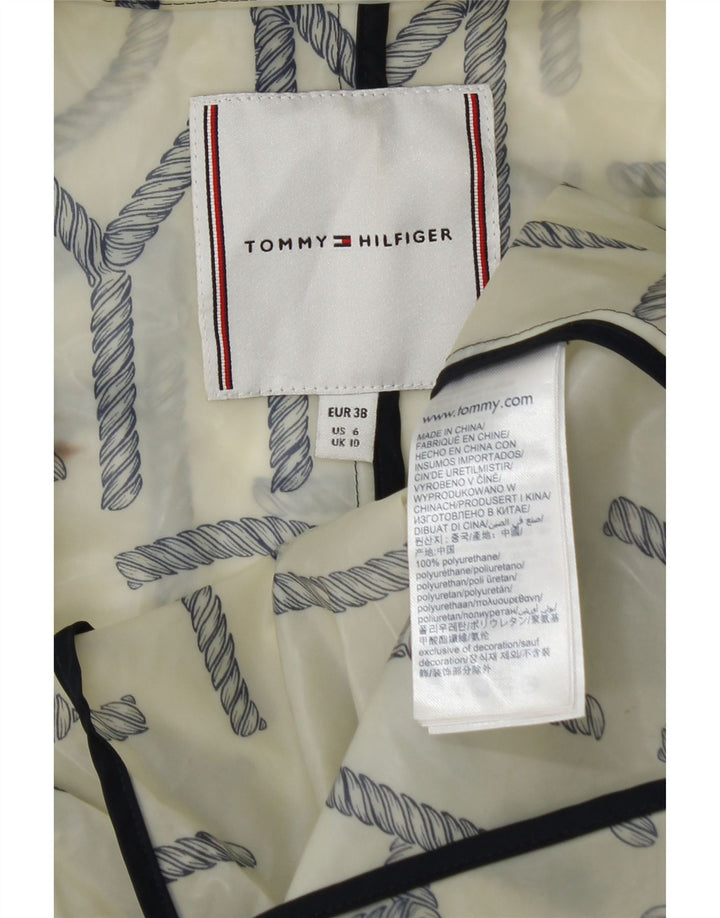 Tommy Hilfiger Womens Graphic Raincoat UK 10 Small Off White Polyurethane