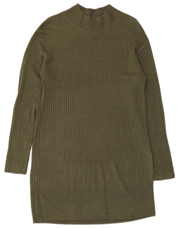 Marks & Spencer Womens Long Sleeve Jumper Dress UK 12 Medium Khaki Acrylic