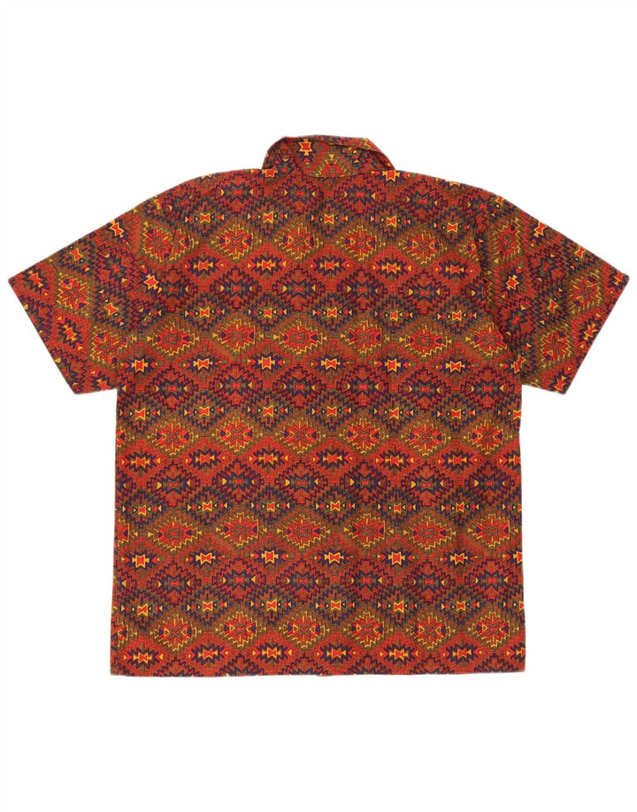 Vintage Mens Short Sleeve Shirt Large Multicoloured Geometric Cotton