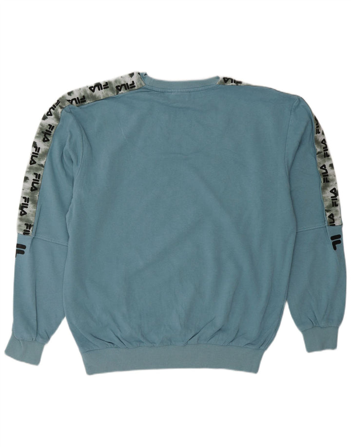 FILA Mens Graphic Sweatshirt Jumper Small Blue Colourblock Cotton