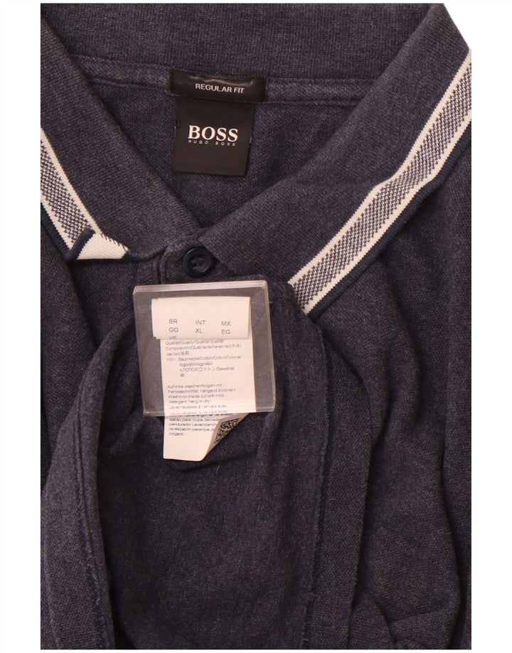 HUGO BOSS Mens Regular Fit Long Sleeve Polo Shirt XL Navy Blue Cotton