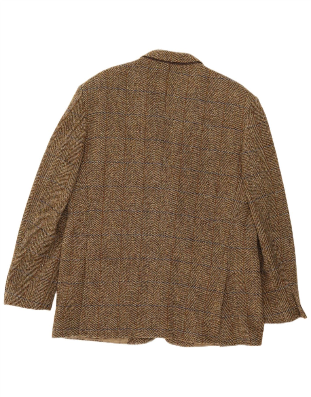 HARRIS TWEED Mens 2 Button Blazer Jacket UK 44 2XL Khaki Check Wool
