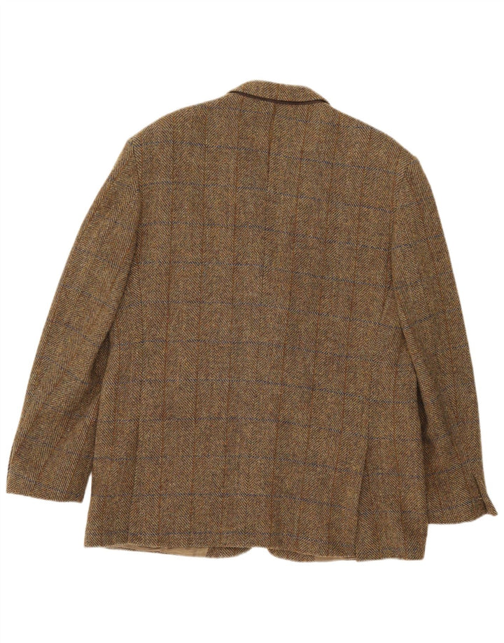 HARRIS TWEED Mens 2 Button Blazer Jacket UK 44 2XL Khaki Check Wool