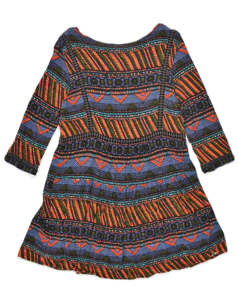 DESIGUAL Womens 3/4 Sleeve A-Line Dress UK 10 Small Multicoloured Striped | Vintage Desigual | Thrift | Second-Hand Desigual | Used Clothing | Messina Hembry 