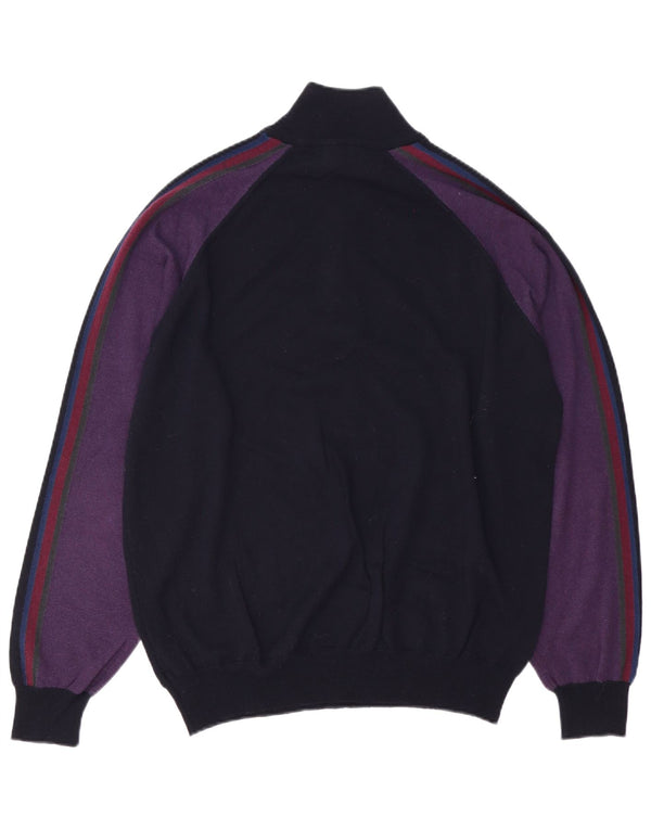 Trussardi Jeans Mens Zip Neck Jumper Sweater Large Navy Blue Colourblock