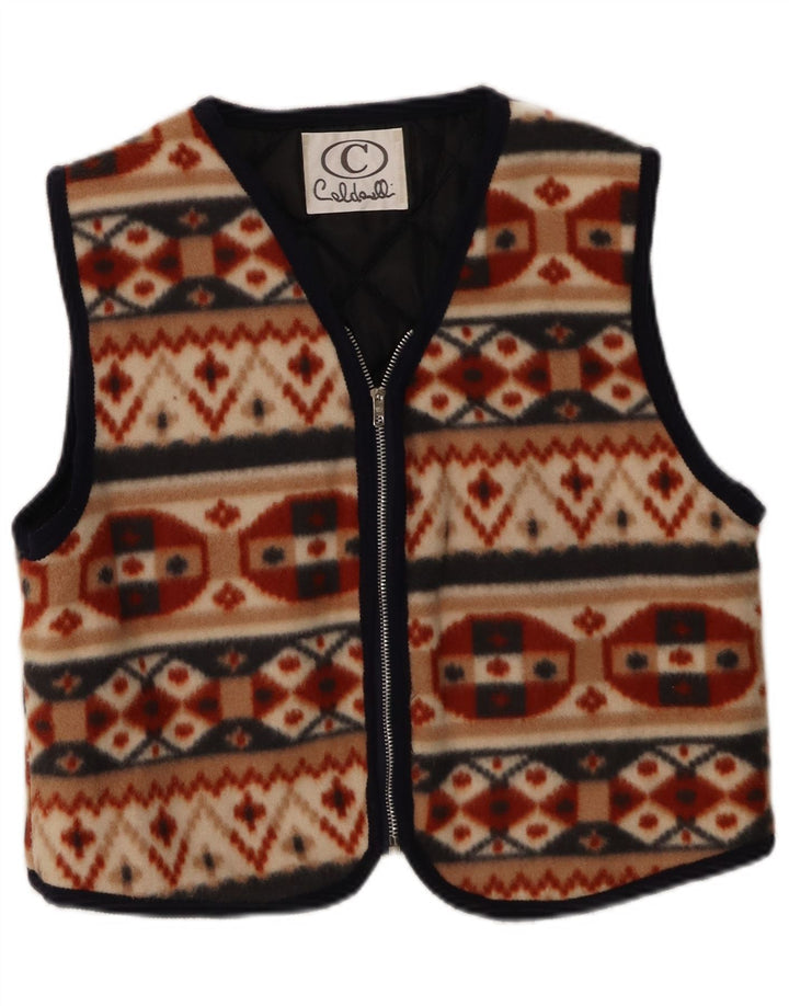 Vintage Womens Crop Fleece Gilet UK 12 Medium Multicoloured Geometric