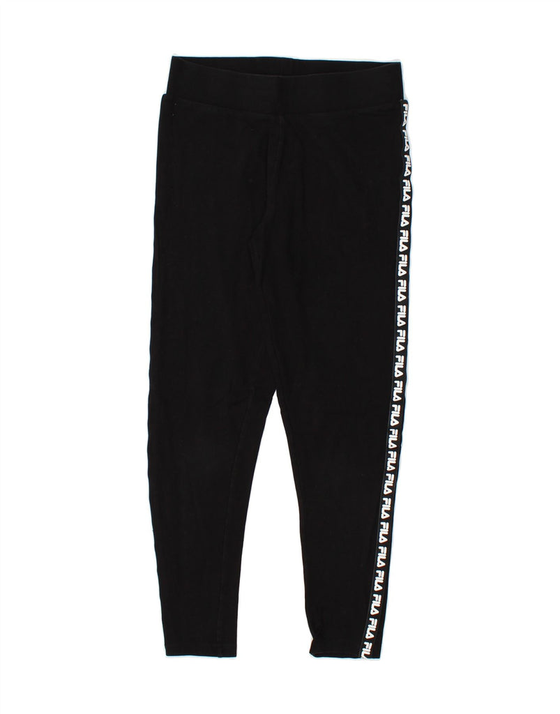 FILA Womens Graphic Leggings UK 12 Medium Black Vintage Fila and Second-Hand Fila from Messina Hembry 