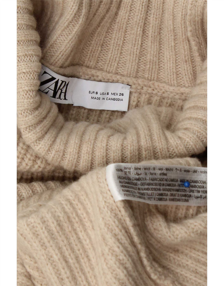Zara Womens Oversized Turtle Neck Jumper Sweater UK 10 Small Beige Wool