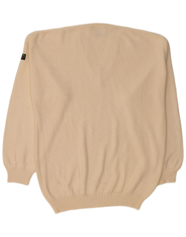 VINTAGE Mens V-Neck Jumper Sweater Large Beige Cotton