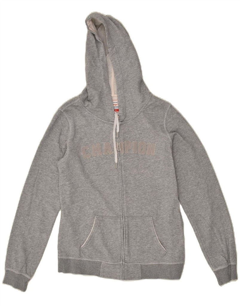 CHAMPION Womens Graphic Zip Hoodie Sweater UK 14 Medium Grey Cotton | Vintage Champion | Thrift | Second-Hand Champion | Used Clothing | Messina Hembry 