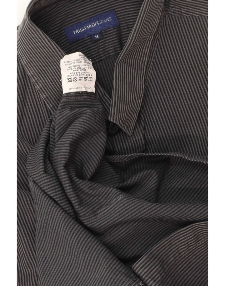 Trussardi Jeans Mens Shirt Medium Grey Pinstripe Cotton