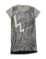 GUESS Womens Graphic T-Shirt Dress UK 10 Small Grey Colourblock