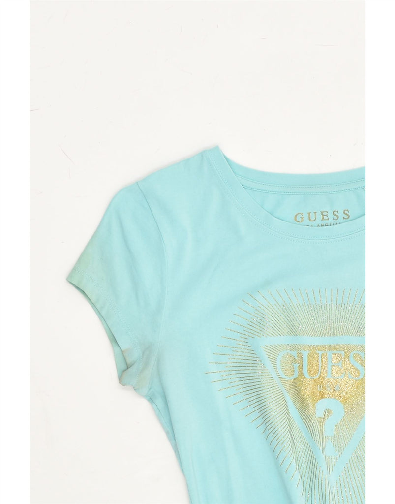 GUESS Womens Graphic T-Shirt Top UK 8 Small Blue Cotton | Vintage Guess | Thrift | Second-Hand Guess | Used Clothing | Messina Hembry 