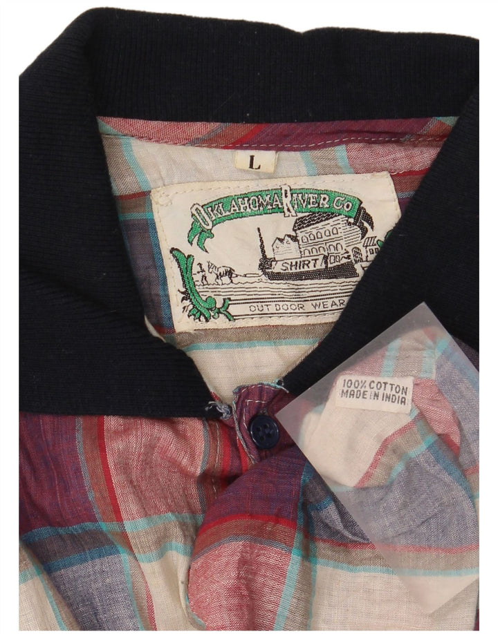 Vintage Mens Short Sleeve Shirt Large Multicoloured Check Cotton