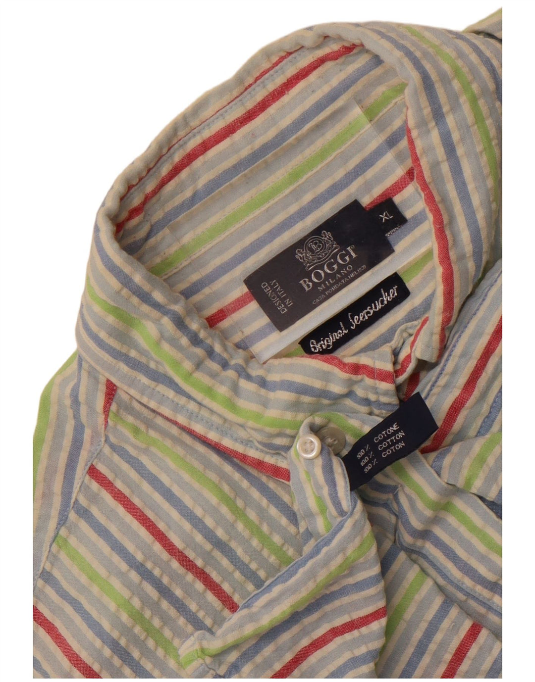 Boggi Mens Shirt XL Multicoloured Pinstripe Cotton