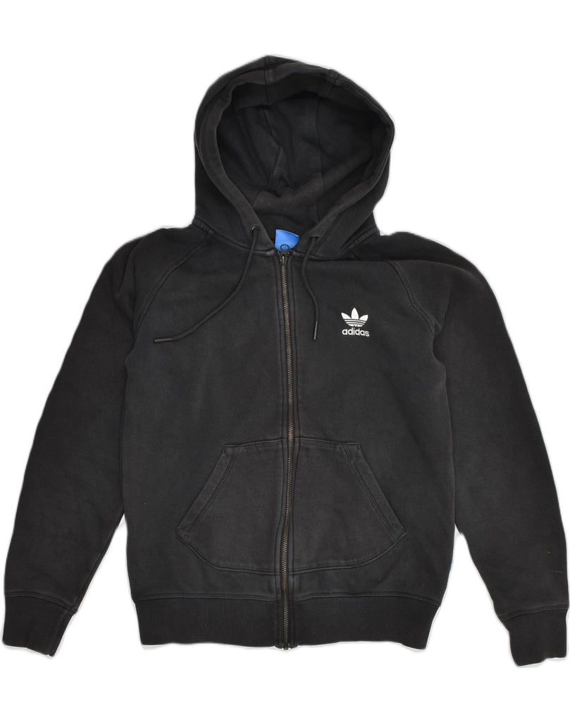 ADIDAS Womens Graphic Zip Hoodie Sweater UK 12 Medium  Black Polyester | Vintage Adidas | Thrift | Second-Hand Adidas | Used Clothing | Messina Hembry 